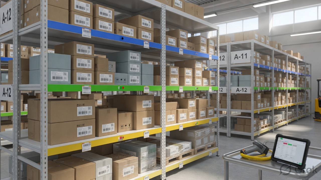 Organized warehouse inventory shelves